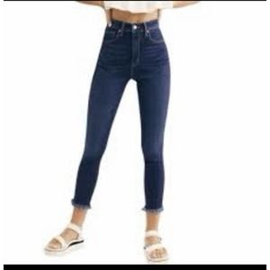 Free People Raw Hem High Rise Jegging in Deep Indigo Blue Size 26 New